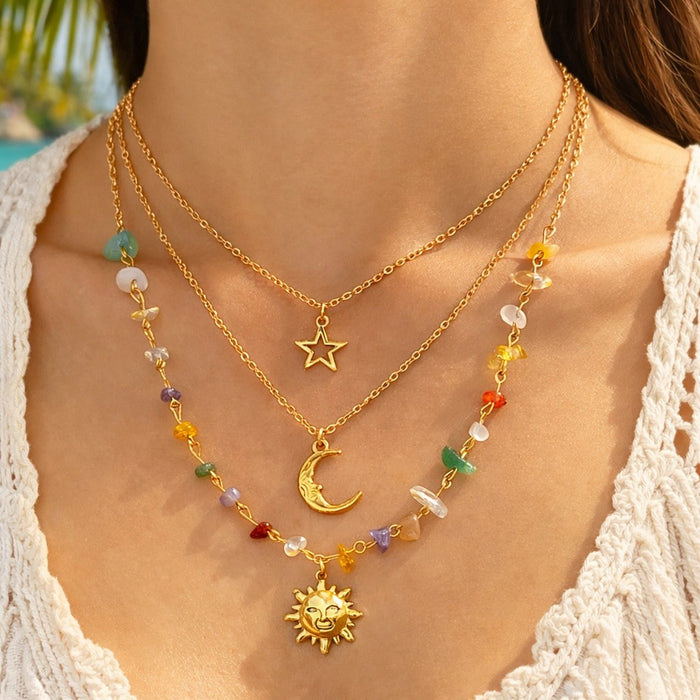 Wholesale Zinc Alloy Layered Necklace with nut Tree Starfish Flower Pendant