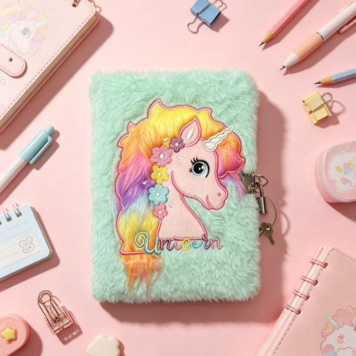 Wholesale Trendy Cartoon Unicorn Plush Notebook with Lock for Girls Teen Diary and Gift MOQ≥2