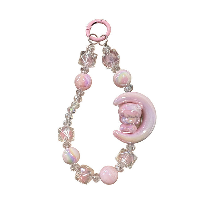 Wholesale Cute and high-end bead phone chain, acrylic hanging decoration, keychain, electroplated hanging rope, keychain