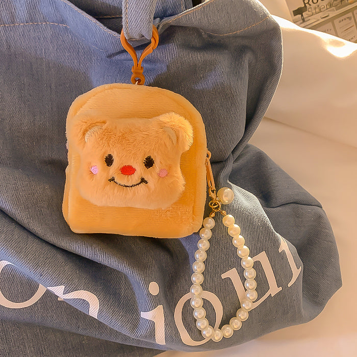 Wholesale Cute Bear Plush Card Bag Women's Mini Coin Purse Student Schoolbag Keychain Pendant Portable Headset Bag