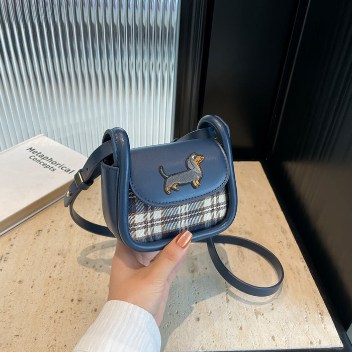 Wholesale Children's bag new plaid mini saddle bag, cute little dog mini crossbody bag