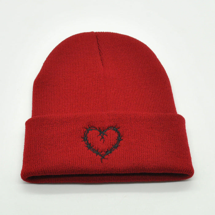 Wholesale Hat Wool Heart Embroidered Warm Knitted Hat JDC-FH-PNi010