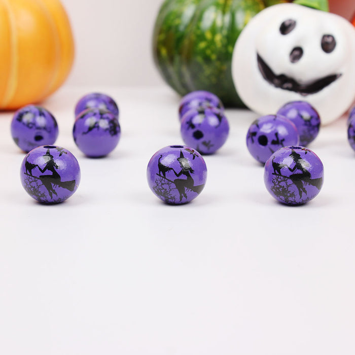 Wholesale 50PCS Halloween Colorful Witch Pumpkin Ghost Face Wooden Beads JDC-BDS-TianYue023