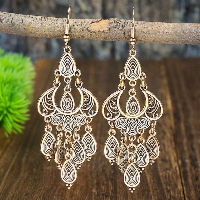 Wholesale Bohemian Tassel Drop Earrings Carved Hollow Geometric Design Fashion Accessory MOQ≥2