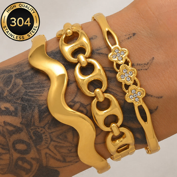 Wholesale Titanium Steel Gold Tone Open Bangle Bracelet Minimalist Stackable Design Trendy Fashion Accessory For Gift Everyday Wear