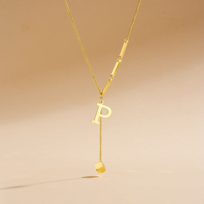 Wholesale Stainless Steel Necklace with Long  Block-Letter Tassel Pendant