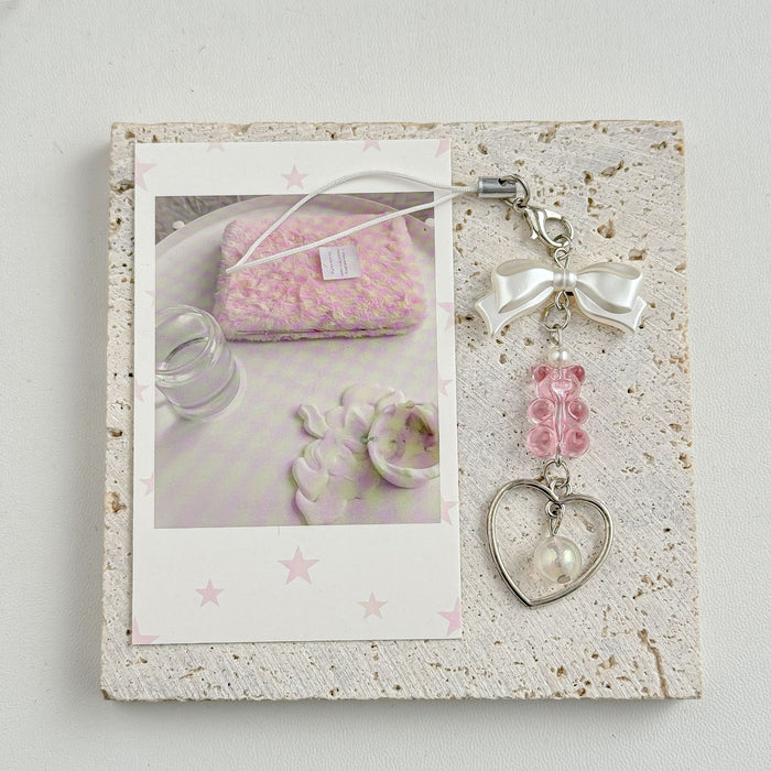 Wholesale Small niche design pendant with sweet bow, phone chain, pink teddy bear, car keychain, pendant