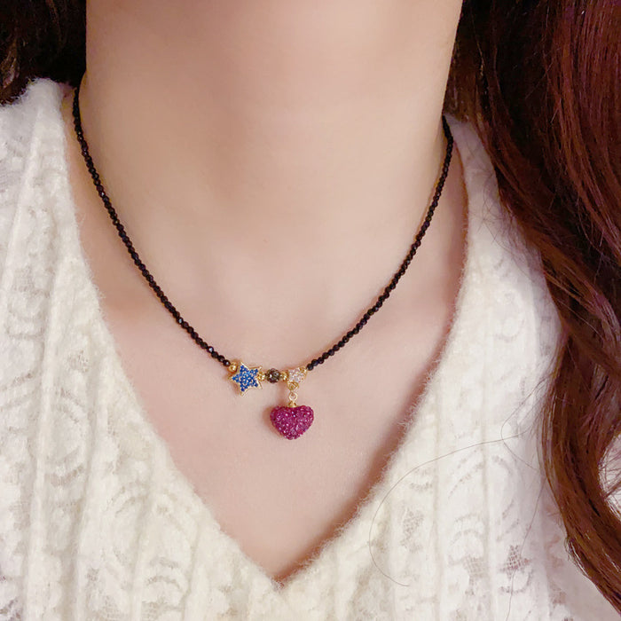 Wholesale Love Sparkling Diamond Pentagram Crystal Necklace