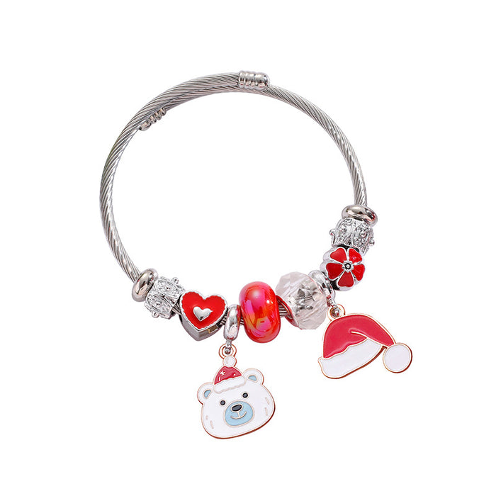 Wholesale Stainless Steel Christmas Charm Bracelet Boutique Resale with Snowflake Tree Reindeer Charms MOQ≥2