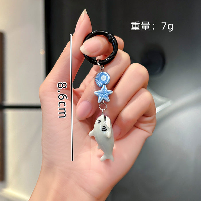 Wholesale Cute marine animal mobile phone lanyard resin keychain pendant car key decoration pendant