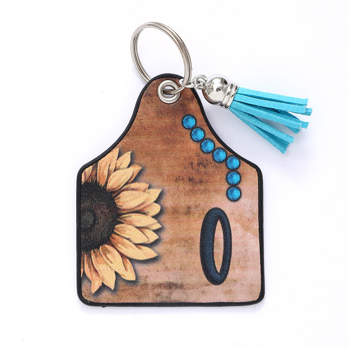 Wholesale Leather Sunflower Letter Tassel Keychain Pendant