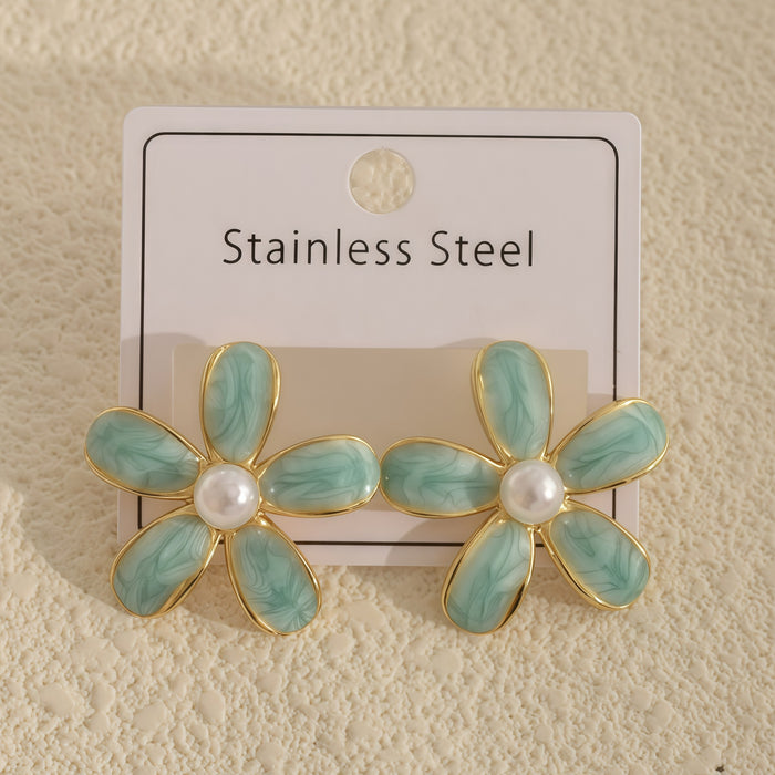 Wholesale Vintage Floral 2. 6cm Pearl Earrings Oil-Drip Earrings for Women