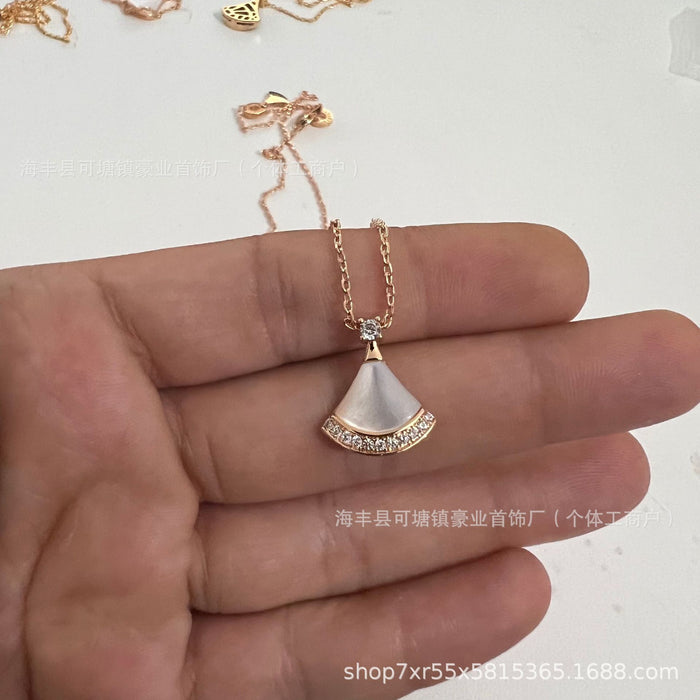 Wholesale  V gold high version small skirt necklace female white fritillary fan rose gold pendant clavicle chain