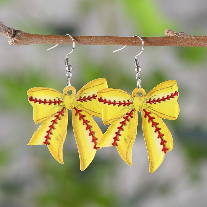 Wholesale Sporty bow pendant earrings for global events,  acrylic earrings for sports enthusiasts