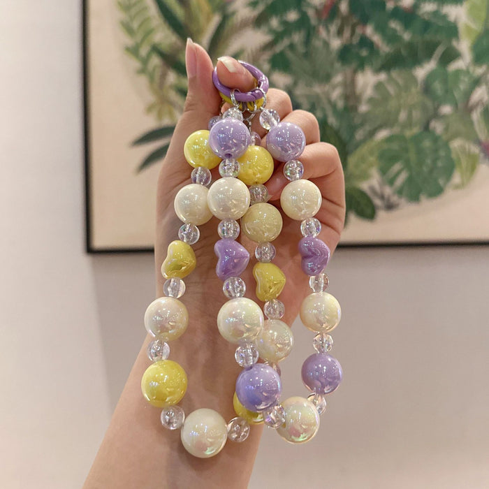 Wholesale Handmade beaded bag bracelet keychain, colorful acrylic plated car keychain pendant