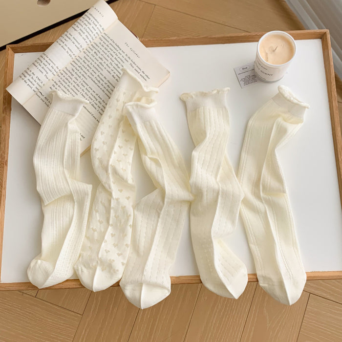 Wholesale Socks, mid tube socks, lace socks, hollowed out mesh stacking socks, sweat absorbing and breathable long socks