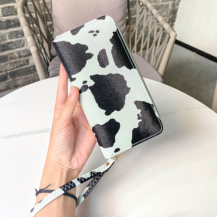 Wholesale Fashion Versatile Cow Pattern Women's Wallet PU Long Zipper Wallet Handbag Wallet Wallet Clip JDC-WT-QJR006