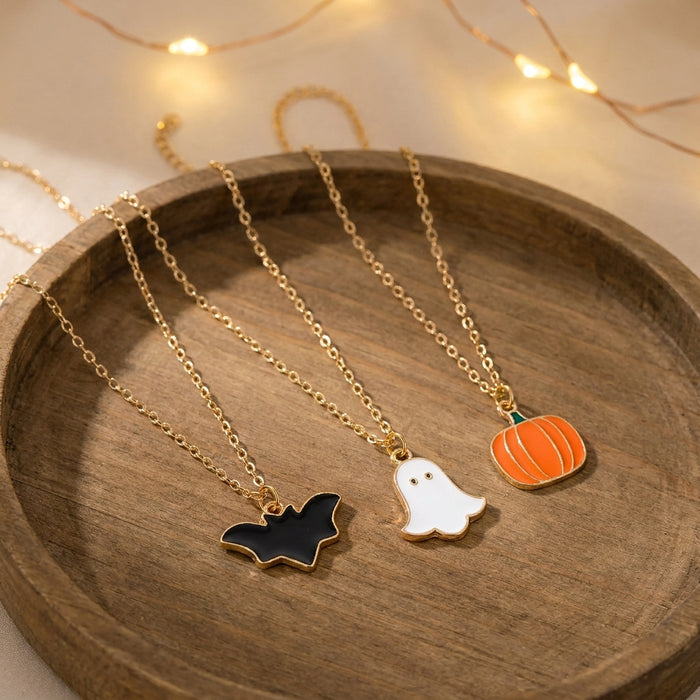 Wholesale  Drip Oil Pumpkin Ghost Bat Jewelry Set Alloy Necklace Earrings Ring