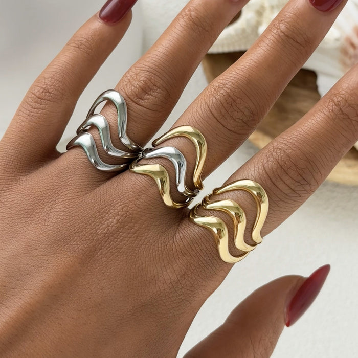 Wholesale Stainless Steel Geometric Lines Hollow Open Ring Simple Design Jewelry