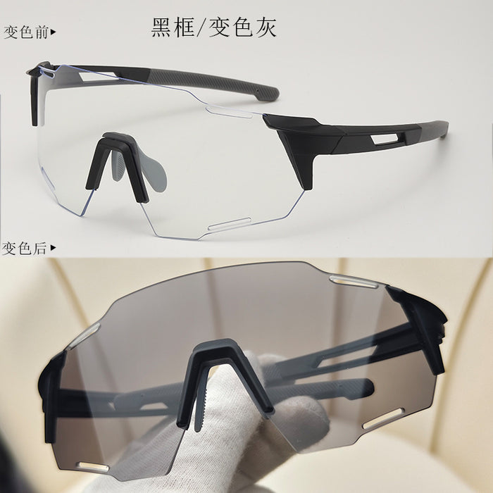 Wholesale Cycling glasses, white frame, transparent sheet, large frame, outdoor color changing sunglasses, running UV, myopia ink