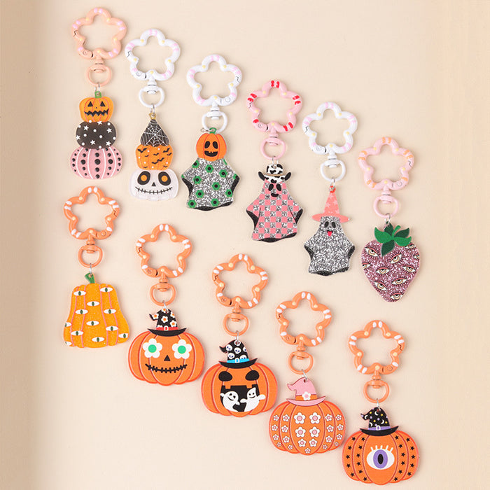 Wholesale Acrylic Fun Keychain  Series Cartoon Funny Pumpkin Ghost European and American Hanging Ornaments
