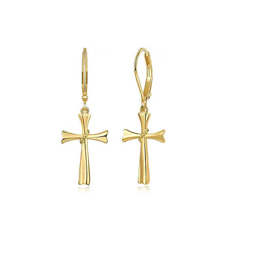 Wholesale Cross pendant earrings, copper plated genuine gold ear buckles, high-end and light luxury accessories