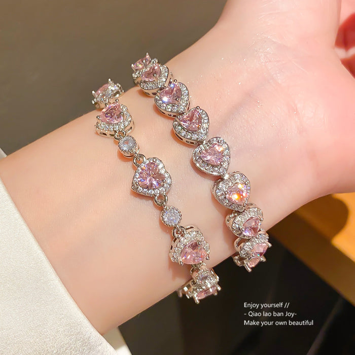 Wholesale Sparkling Zircon Heart Pendant Sliding Bracelet Fashion Layering Jewelry