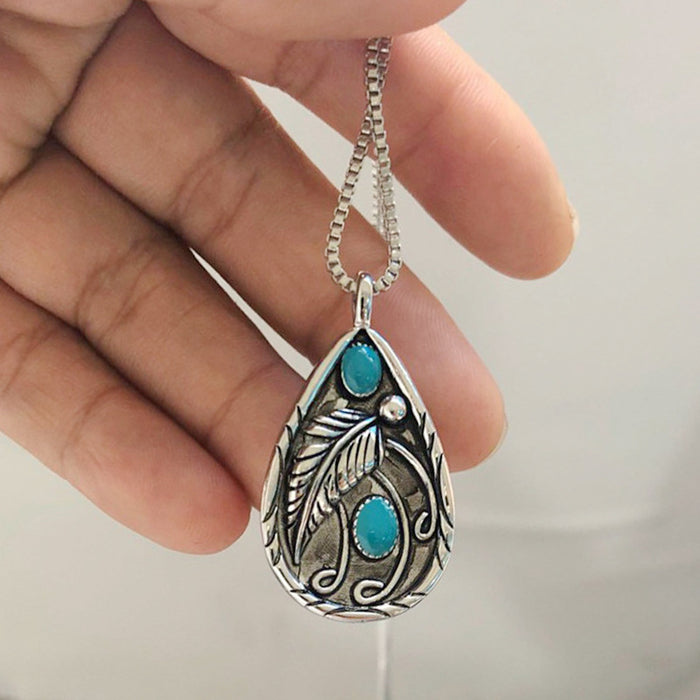 Wholesale Vintage pendant necklace imitation turquoise feather pendant jewelry wholesale