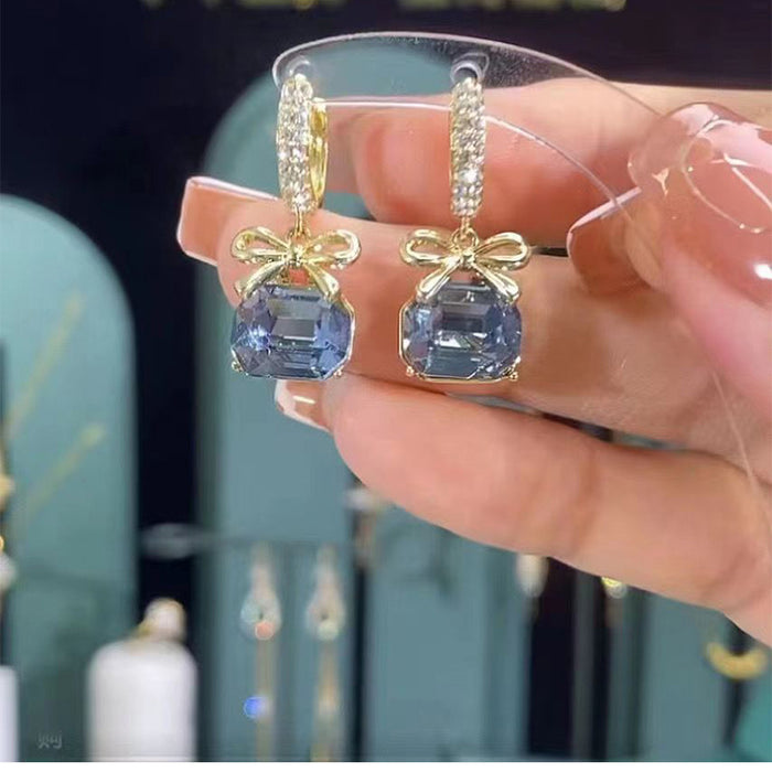 Wholesale Blue Crystal Butterfly Combined Gold Earrings JDC-ES-YuHang005