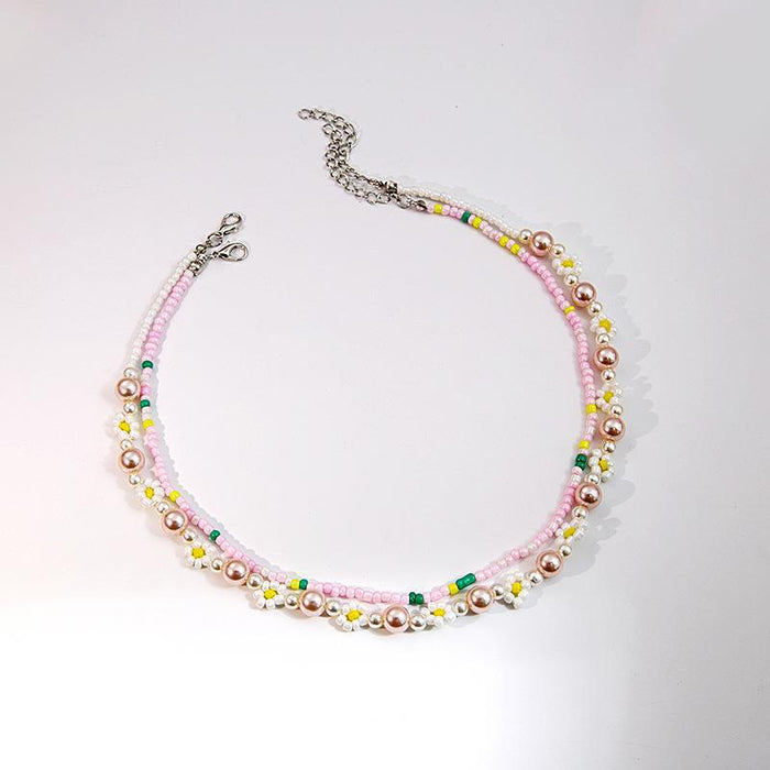 Wholesale Dopamine Colorful Stone Smiley Necklace Colorful Beaded Flower Sweet Cool Style Clavicle Chain Candy Love Pendant Female