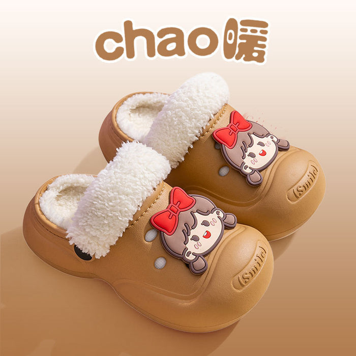 Wholesale Children' s cotton slippers winter  boys and girls home warm cotton shoes medium and big children cartoon outer wear plush shoes