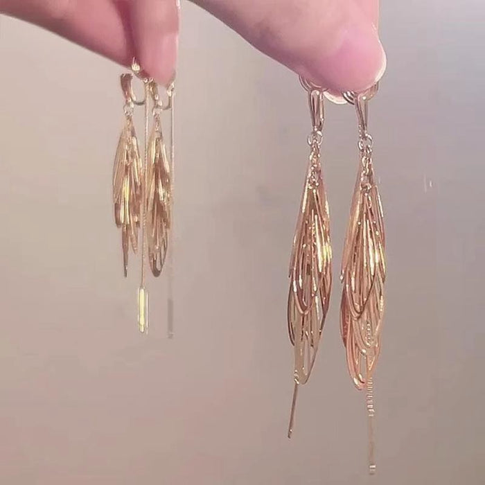 Wholesale Exaggerated Silver Long Metal Tassel Hoop Earrings