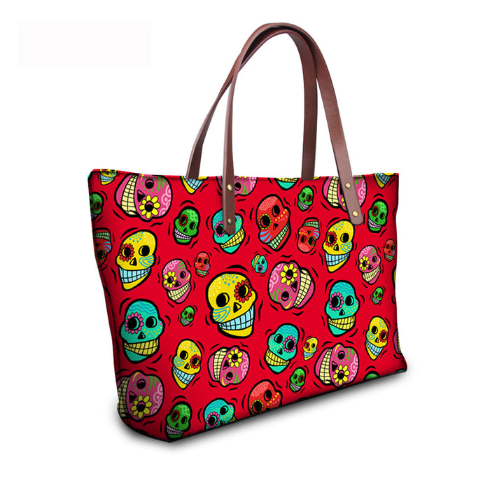 Wholesale Colorful Skull Print Large Capacity Tote Bag JDC-SD-ZhengDing001