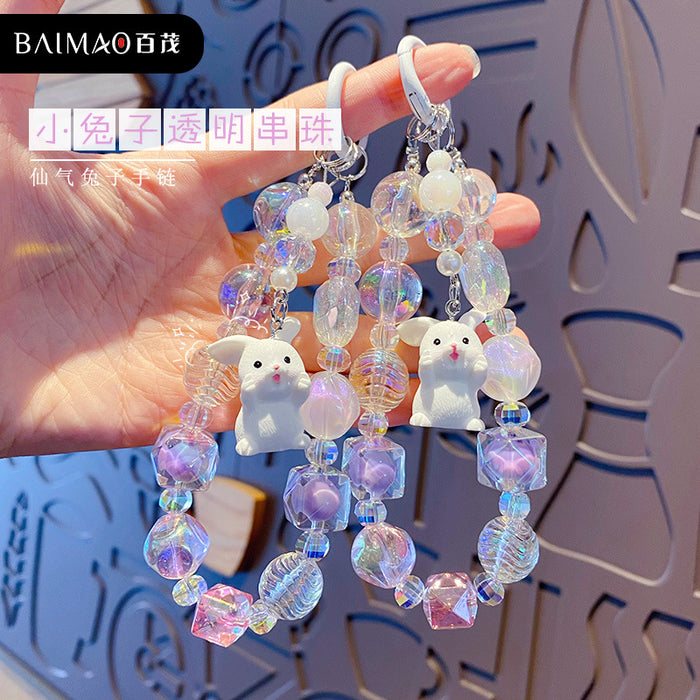 Wholesale Transparent bead keychain, exquisite car keychain, mobile phone chain, couple pendant