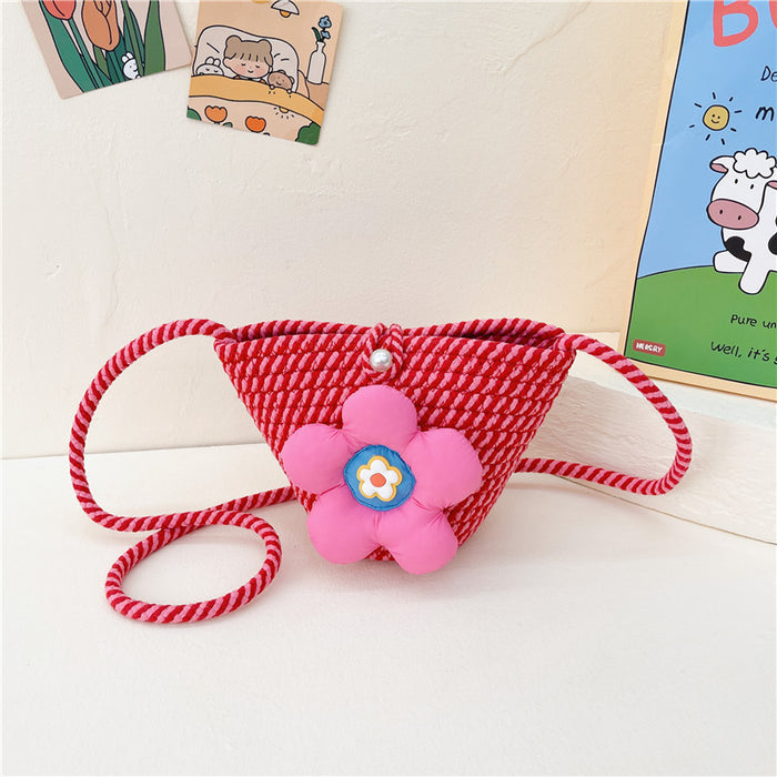 Wholesale Straw Bag  Children's Bag Three-dimensional Flower Crossbody Bag Straw Bag Women's Coin Purse