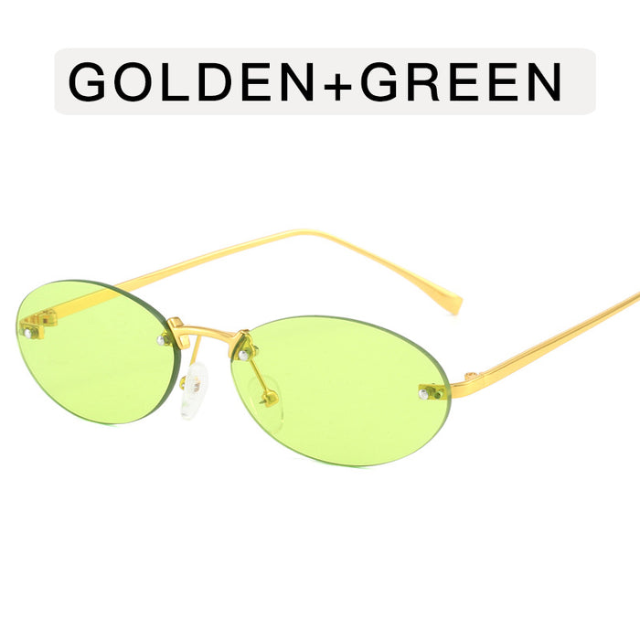 Wholesale Frameless metal oval sunglasses, fashionable and personalized small frame sunglasses