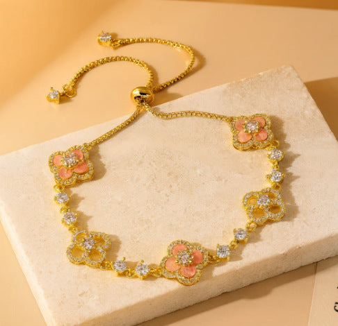 Wholesale Micro-set cubic zirconia four-leaf clover adjustable bracelet