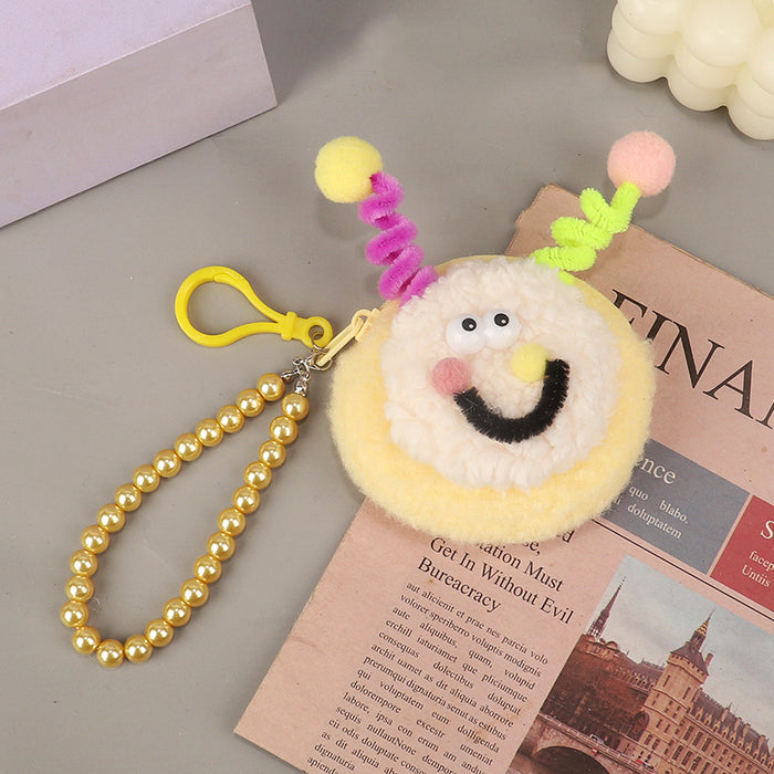 Wholesale Plush Coin Purse Cute Cartoon Round Macaron Pink Bag Charm For Bluetooth Earphones Gift Boutique Street Style