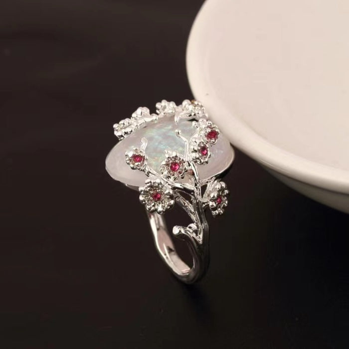 Wholesale Diamond inlaid flower ring, personalized and trendy oval exaggerated jewelry ring