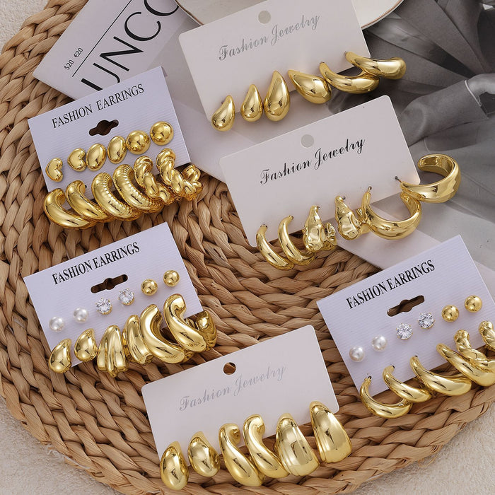 Wholesale 6-Pair Creative Gold Teardrop Earring Set
