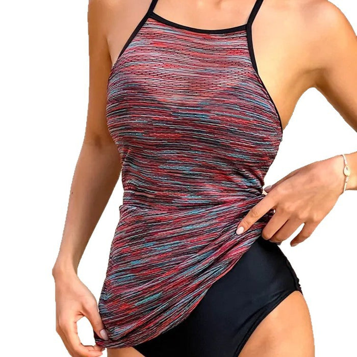 Wholesale Striped slim fit, slim chest, simple and sexy cross tie, backless one-piece swimsuit for women, covering the belly