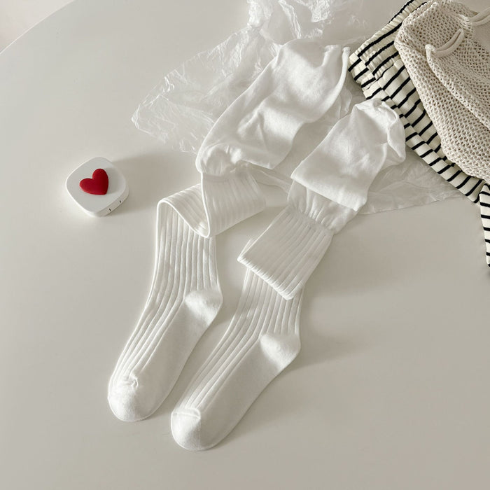 Wholesale Solid color knee high socks with patchwork stacking, women's versatile high socks paired with boots