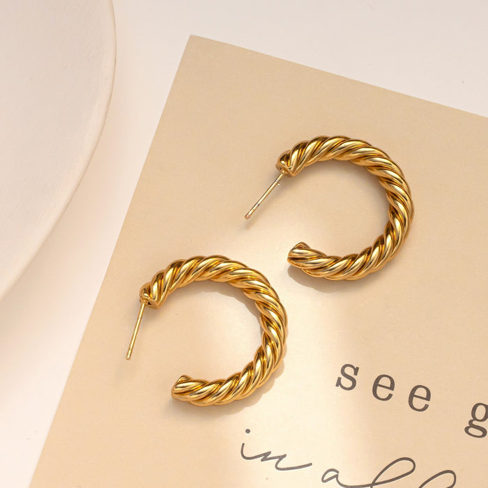 Wholesale Titanium steel Fried Dough Twists earrings Customized C-shaped stainless steel popular gold-plated advanced ear button earrings