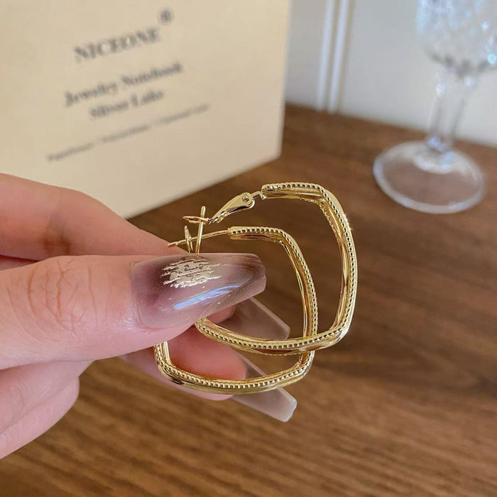 Wholesale Fashionable silver needle high-end ear rings, metal earrings, multi-layer earrings, geometric square earrings