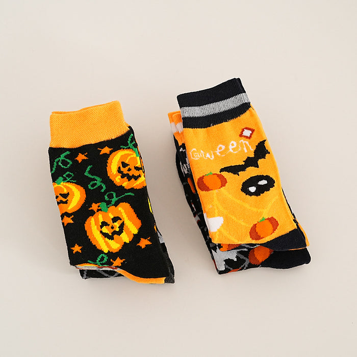 Wholesale  element pattern pumpkin ghost skull autumn and winter style warm breathable mid-tube socks