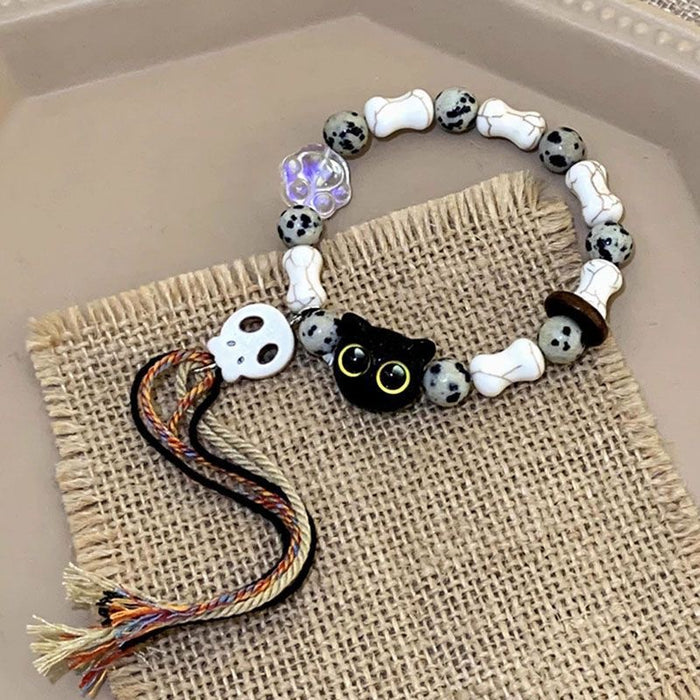Wholesale Skull Cat Ceramic Woven Rope Bracelet Female Tassel Color Bracelet