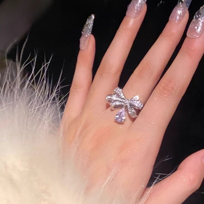 Wholesale Bow Water Drop Ring for Women Niche Design Open Ring