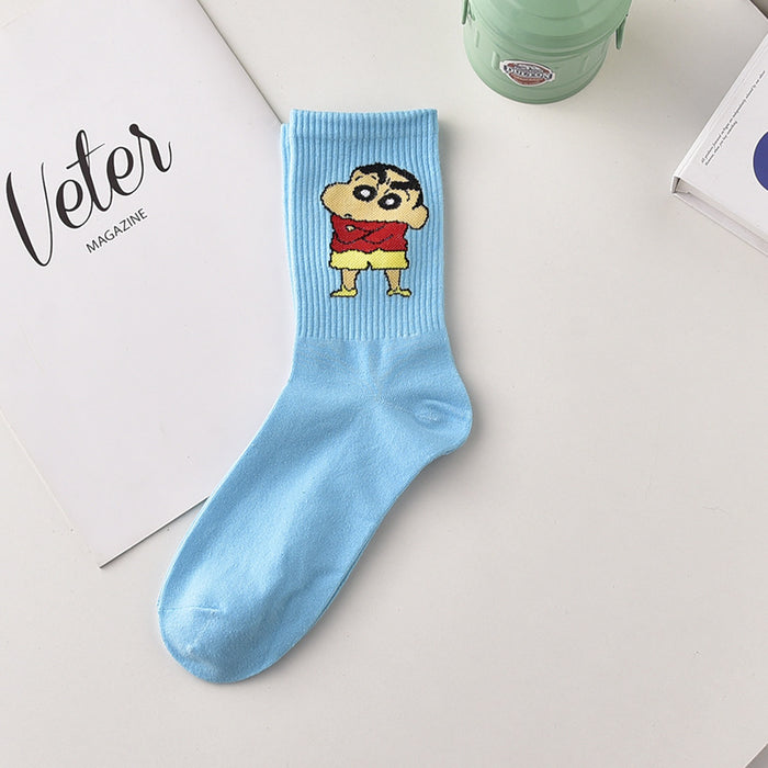 Wholesale Cute Cartoon Socks Women's Men's Stockings Autumn and Winter Outer Wear Shin-Chan Couple Sports Middle Tube