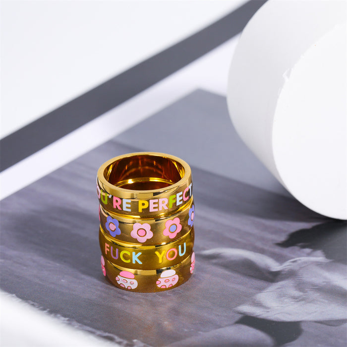 Wholesale Flower Mushroom Letter Oil Drop Rings JDC-RS-Jif002