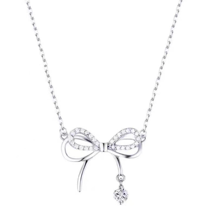Wholesale Bow studded diamond hollow necklace, light luxury high-end pendant, niche design, collarbone chain